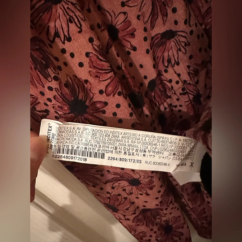 Zara Ruffled Print Marsala Dress - Size XS - Picture 9 of 13